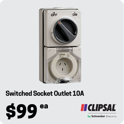Clipsal 56C310-GY 56 Series Switched Socket Outlet - 3 Flat Pin - 250V - 10A - Grey